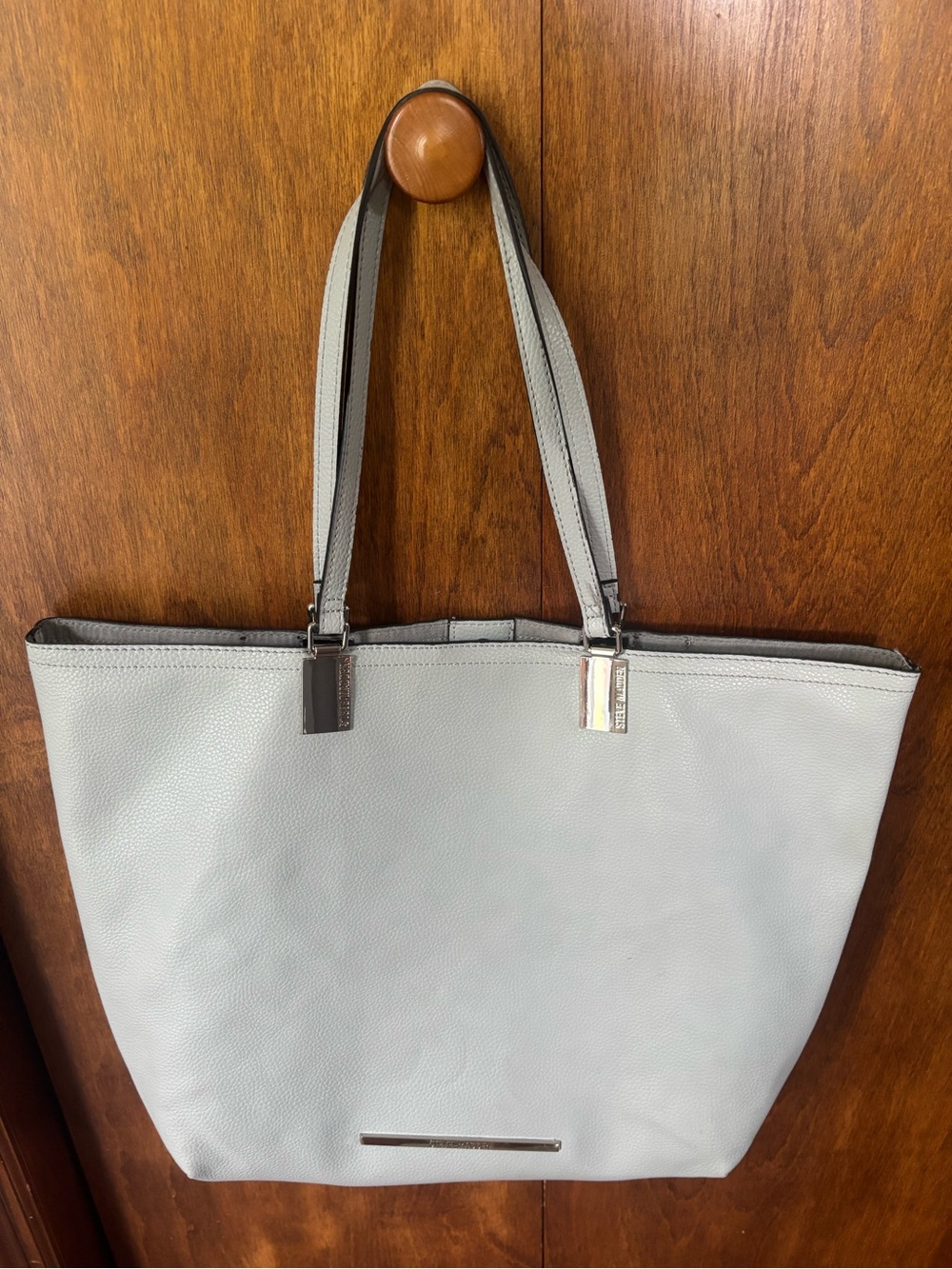 Steve Madden Light Gray Pebbled Leather Shoulder Tote with Silver Accents